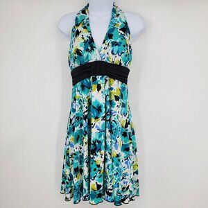 Vintage Speechless Y2K Halter Neck Babydoll Top Low Back Floral Flower Dress Lar